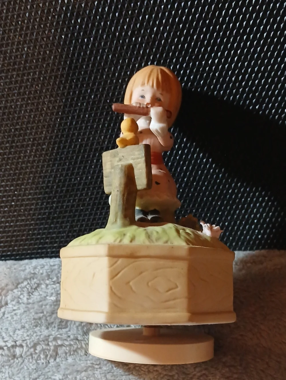 Vintage Music Box Figurine with Blonde Girl and Duck